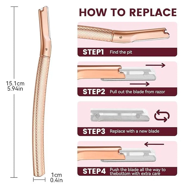 Eyebrow Razor-Face Razors for Women-Dermaplaning Tool for Face Exfoliation & Peach Fuzz with 12 Refill Blades-Facial Derma...