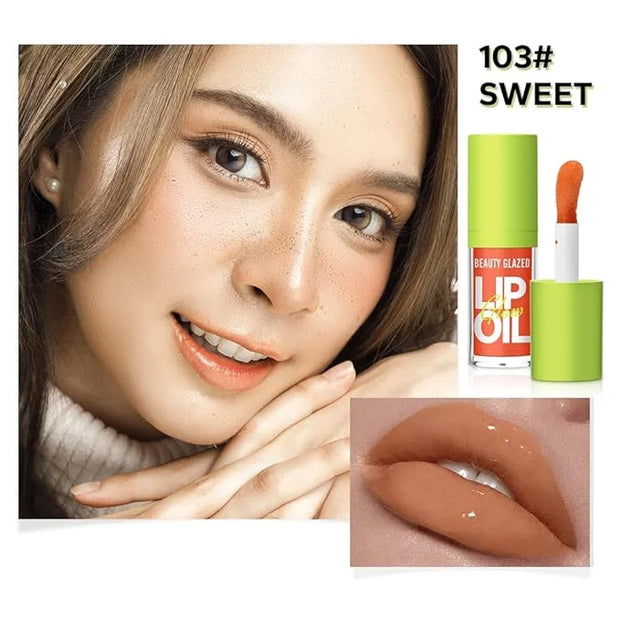Beauty Glazed Big Brush Head Lip Oil, Ultra-Hydrating & Nourishing, Smooth Glossy Finish Lip Glow Oil, Shiny and Vegan Tin...