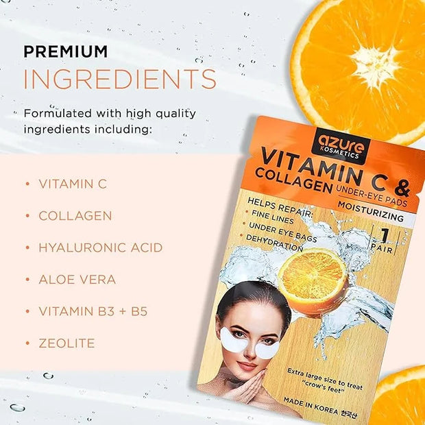 AZURE Collagen & Vitamin C Hydrating Under Eye Pads - Toning, Moisturizing & Rejuvenating Eye Mask Patches - Reduces Fine ...