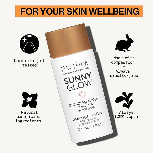 Pacifica Sunny Glow Liquid Face Bronzer Drops - Face Makeup Bronzing For Face & Cheeks for Instant Sun-Kissed Glow - Vitam...