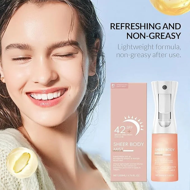 Sunglaze Sheer Body Mist Sunscreen SPF 42, Infused with Shimmering Body Oil, Hydrating Mist, Hydrates, Gives Skin a Glowy ...