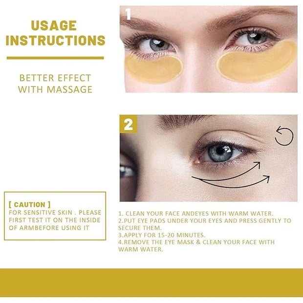 24K Gold Under Eye Patches - Hydrating Anti-Wrinkle Masks with Hyaluronic Acid, Vitamin C - Reduce Dark Circles, Puffiness...