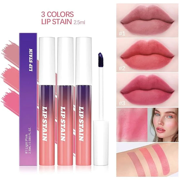 Peel Off Lip Liner Stain Set - 3 Colors Long-Lasting Peel Off Matte Lip Gloss,Matte Liquid Lipstick Nude Lip Gloss Waterpr...