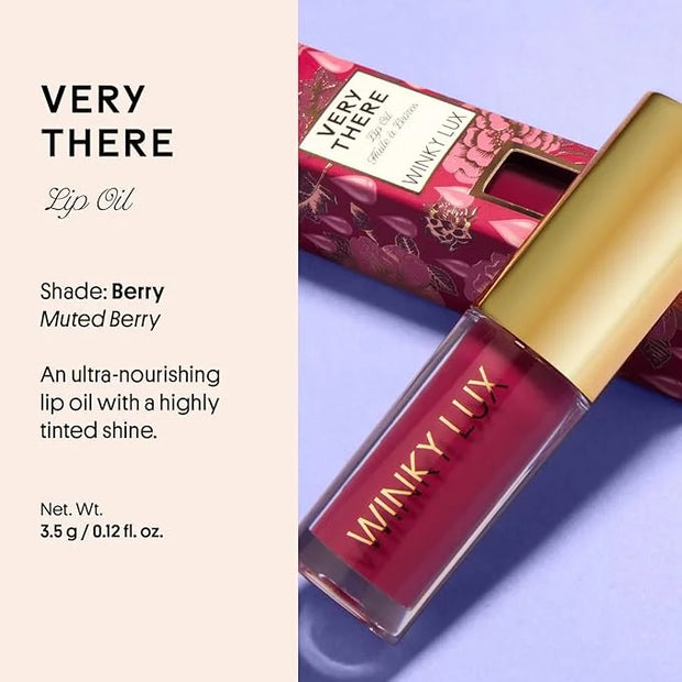 Winky Lux Very There Lip Oil, Hydrating Berry Tint with Jojoba Oil, Non-Sticky Glossy Lip Oil, Tinted Red Gloss for Juicy ...