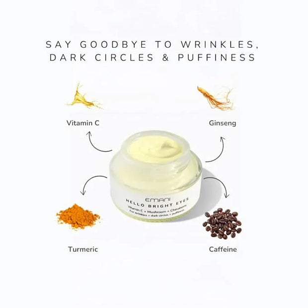 Emani Hello Bright Eyes - Vitamin C Super Eye Cream - Caffeine and Turmeric, Anti-Aging Eye Cream for Dark Circles, Puffin...