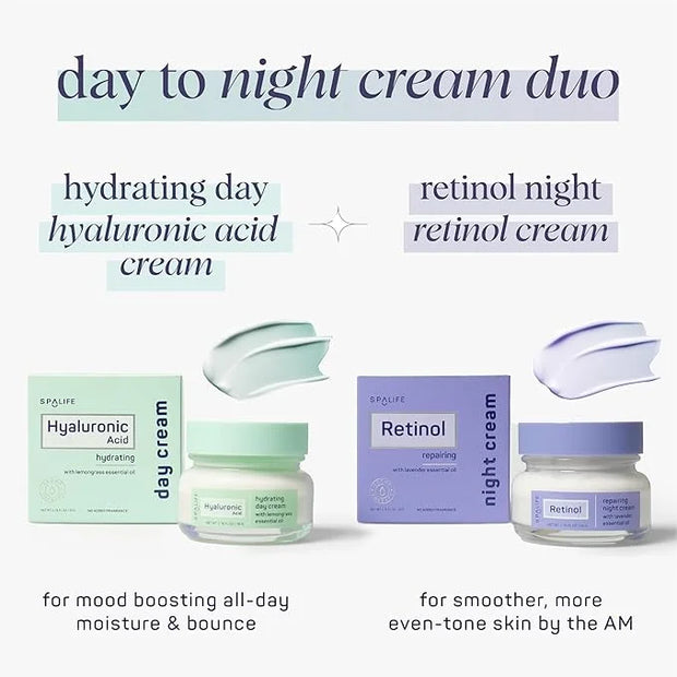 SpaLife Hydrating + Repairing Day to Night Cream Duo – Day & Night Cream Set – For Dry Skin, Fine Lines & Wrinkles, Firmin...