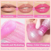 Magic Color Changing Lip Glow, Hydrating Shimmer Tinted Lip Care (Warm Change Tint, Plumping Gloss) - Product Image
