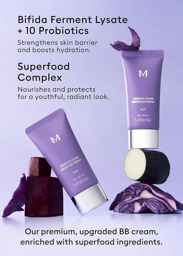 MISSHA M PERFECT COVER SERUM BB CREAM No.33 Tan -Tan with Warm Undertone, Skin Tint, Tinted Moisturizer, Skin Care Foundat...