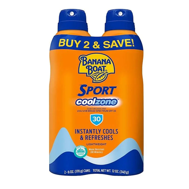 Banana Boat Sport Cool Zone SPF 30 Sunscreen Spray Twin Pack | Sport Sunscreen Spray SPF 30, Clear Sunscreen Spray, Banana...