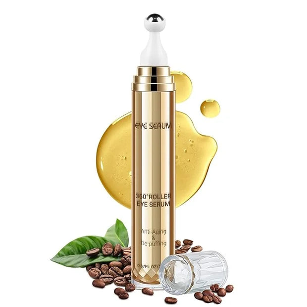 Caffeine Eye Serum, Hyaluronic Acid Under Eye Cream for Dark Circles and Puffiness, Anti Aging with 360° Massage Ball Redu...
