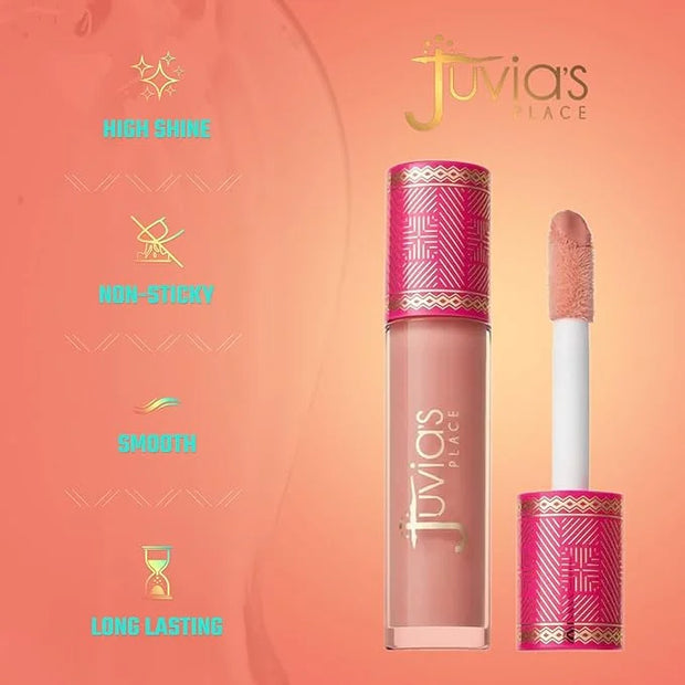 Juvia's Place Long Lasting Lip Gloss Reflect Barely There, Non-Sticky Luscious High Shine Glow, 16 oz, Light Neutral Beige...