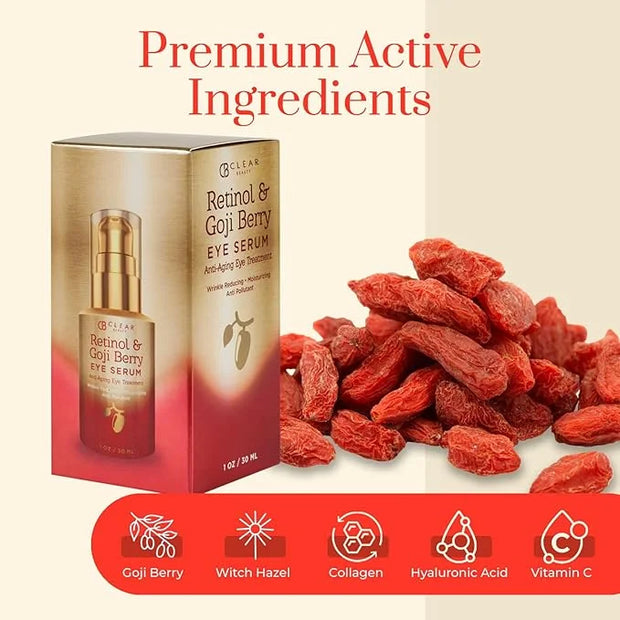 Retinol & Goji Berry Under Eye Serum - Dermatologist Tested, Diminishes Fine Lines, Wrinkles, Eye Bags & Dark Circles , Cl...