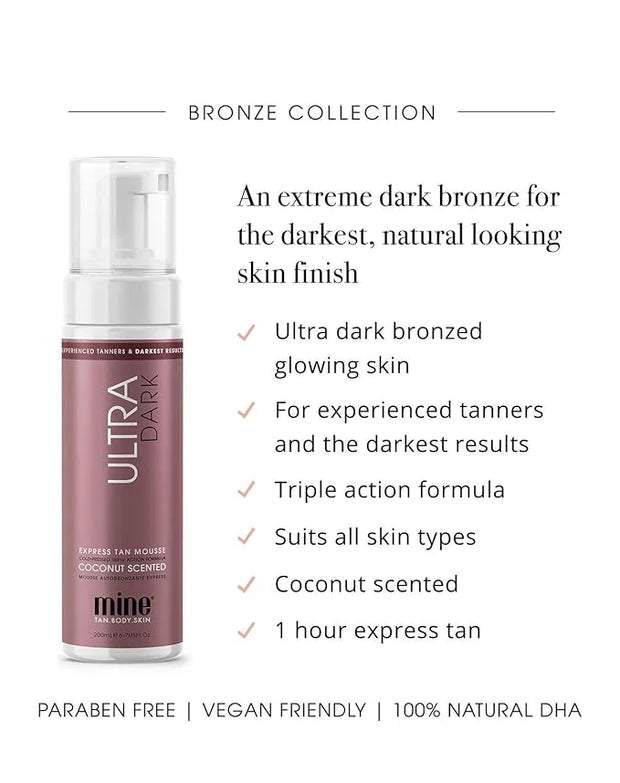 MineTan Ultra Dark Self Tanner Mousse - Clean, Sunless Tanner For An Iconic Beach Bronze & Glowing Skin Finish, Body + Fac...