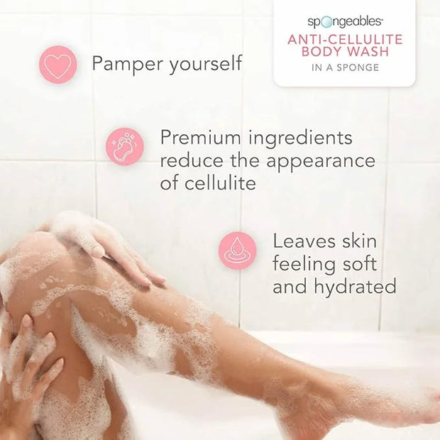 Spongeables Anti Cellulite Body Wash in a 20+ Wash Sponge, English Rose, 3 Count - Product Image