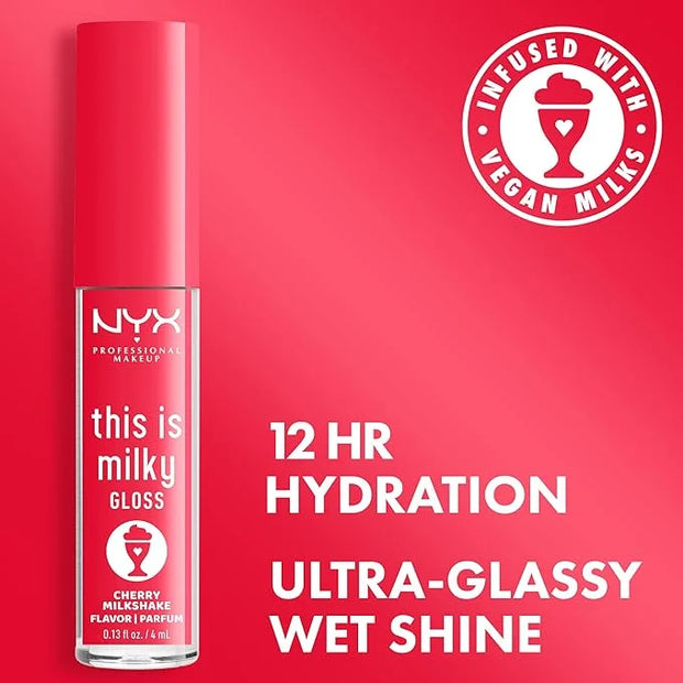 NYX PROFESSIONAL MAKEUP This Is Milky Gloss, Lip Gloss with 12 Hour Hydration, Vegan - Cherry Milkshake (Cherry Pink) - Pr...