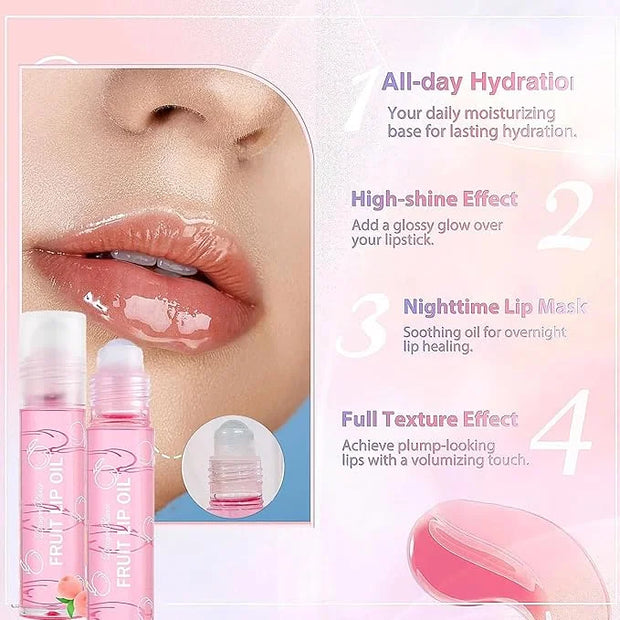 Hydrating Roll On Lip Oil, 6 Pcs Lip Glow Oil Plumpimg Lip Balm Long Lasting Non Sticky Lip Gloss Transparent Colorless Mo...