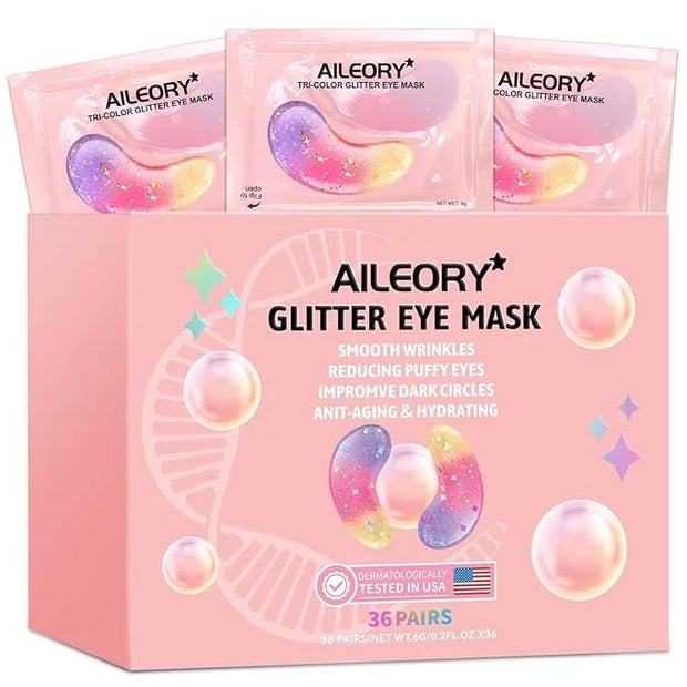 Under Eye Patches (36 Pairs) - New Tri-color Glitter Eye Gel Pads for Dark Circles Puffy Eyes,Under eye Bags,Wrinkles|Natu...
