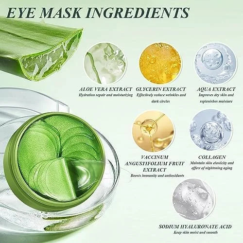 Aloe Vera Under Eye Mask - 60 PCS Aloe Vera Under Eye Patches - Combat Puffy Eyes,Aloe Vera Collagen Eye Mask Dark Circles...