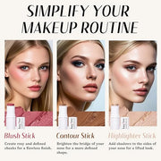 KIMUSE Face Sticks Trio, Cream Blush Stick & Highlighter Stick & Contour Stick for Sculpt the Cheeks, Long Lasting Cream C...