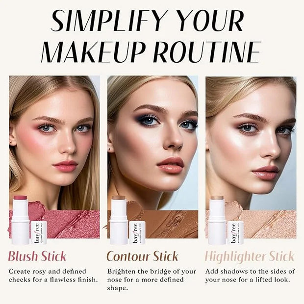 KIMUSE Face Sticks Trio, Cream Blush Stick & Highlighter Stick & Contour Stick for Sculpt the Cheeks, Long Lasting Cream C...