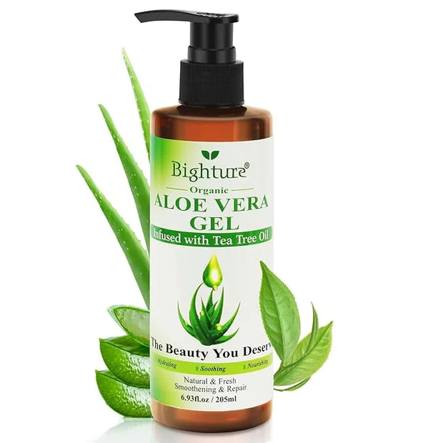 Organic Aloe Vera Gel with Tea Tree Oil for Face & Body, Freshly-cut Aloe Vera Gel Ideal for Skin, Scalp, & Hair Hydration...