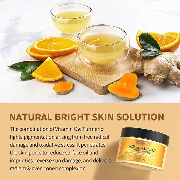 Vitamin C Face Mask with Kaolin Clay and Turmeric for Dark Spots, Dull Skin, Skincare Facial Mask for Controlling Oil and ...