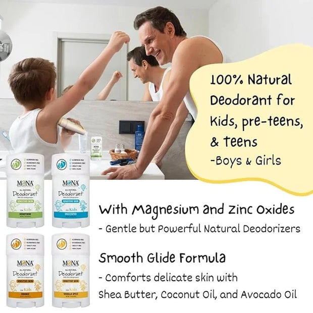 MONA BRANDS 100% Natural Kids Deodrant for Boys and Girls | Safe Deodorant for Kids | No Baking Soda, Aluminum or Syntheti...