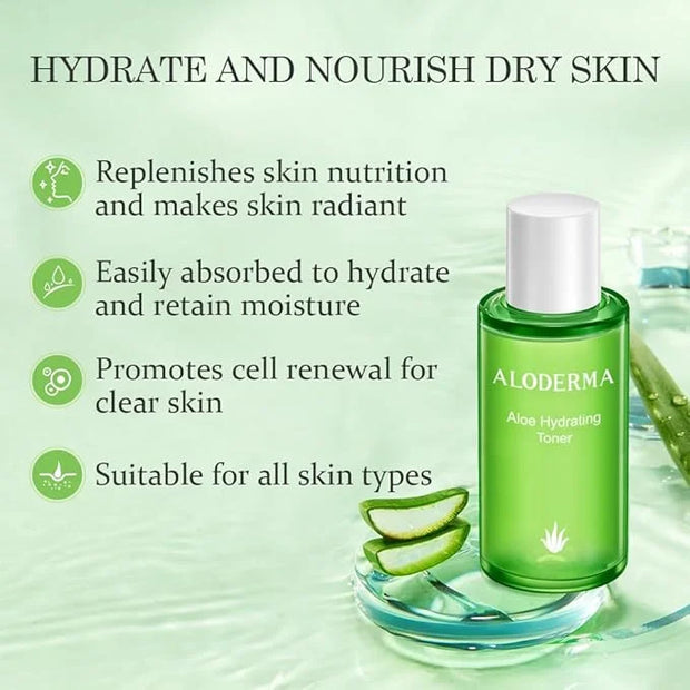 Aloderma Essential Aloe Hydrating Skin Care Set - 4 Pieces - Gel, Cleanser, Toner, Cream - Product Image