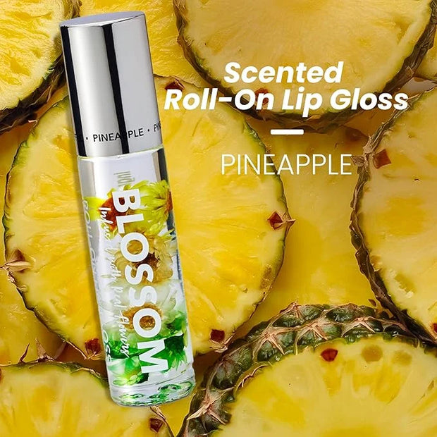 Blossom Roll on Lip Gloss, Scented Clear High Shine Moisturizing Lip Oil, Non Sticky, Infused with Real Flowers, Made in U...