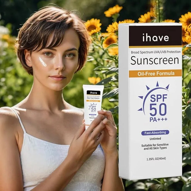 iHave Face Sunscreen, Travel Size SPF 50 Sunscreen with Broad Spectrum UVA UVB Protection, Oil-Free Fast-Absorbing Sunbloc...