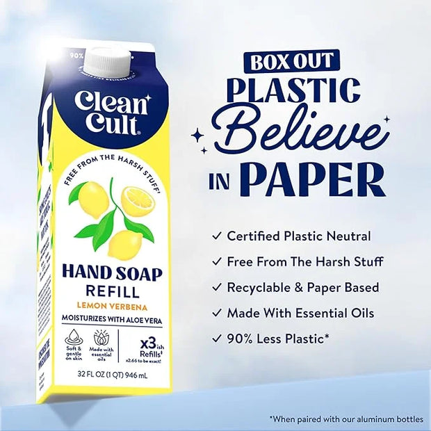 Cleancult Liquid Hand Soap Refills - Lemon Verbena - Moisturizes Dry & Sensitive Skin - Made with Aloe Vera & Essential Oi...