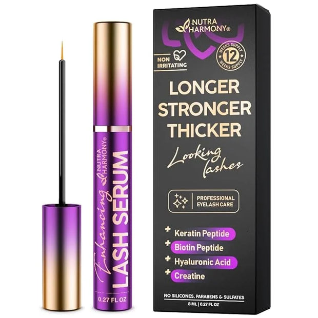 Enhancing Lash Serum for Eyelash Growth with Keratin and Biotin Peptides, Hyaluronic Acid, Creatine for Longer, Fuller, Th...