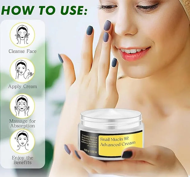 Snail Mucin 92% Repair Cream Face Moisturizer, Body Hydrating for Dry & Sensitive Skin, Snail Gel Essence Daily Serum for ...