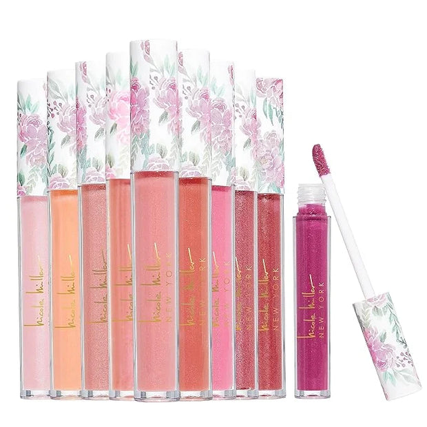 Nicole Miller Lip Gloss Collection Shimmery Glosses for Women and Girls Long Lasting Color Set with Rich Varied Colors, Fl...