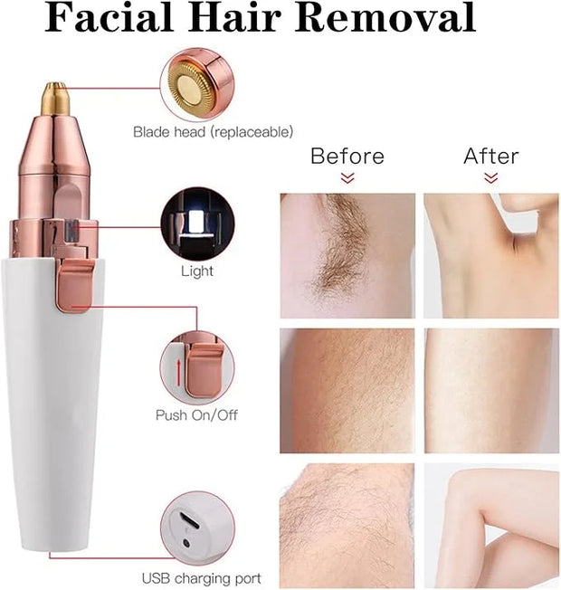 Facial Hair Remover for Women,Nose Hair Trimmer Rechargeable 2-1 Eyebrow Razor Portable Electric Shaver Painless Hair Remo...