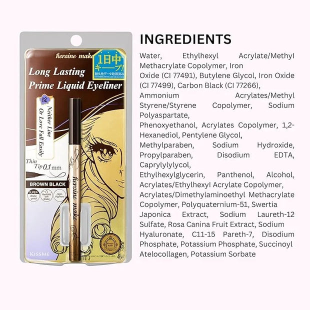 Heroine Make by KISSME Prime Liquid Eyeliner, Super Waterproof, Ultra Fine Tip for Precise Eye Makeup, Stay All Day Long, ...