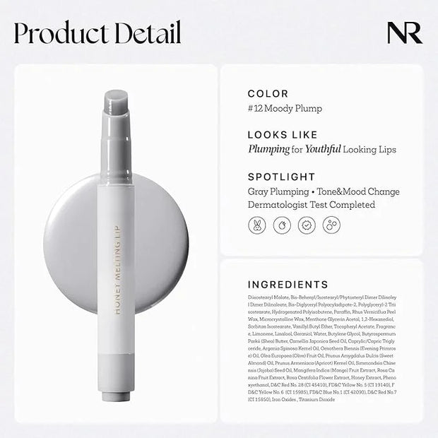 Nature Republic HONEY MELTING LIP PLUMPING (12 GRAY) SOFT LIP STICK Moody Plump Hydrating Gloss, Moisturizing balms, Volum...