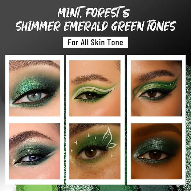 Green Eyeshadow Palette with Mirror Lime Forest Emerald Tones Matte Shimmer 6 Colors Mini Eye Shadow Pallet Travel Size Hi...