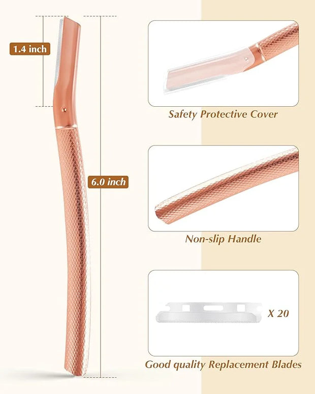 Dermaplaning Tool for Face Professional, Facial Razors for Women Face with 20 Blade Refills, Eyebrow Razor for Women and M...