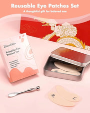 2 Pairs Reusable Under Eye Wrinkle Patches Silicone Mask, Plump Fine Lines & Wrinkles, with Metal Eye Cream Applicator, Ti...