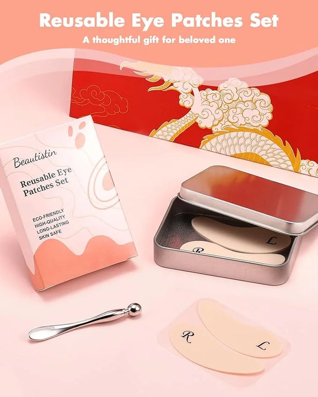 2 Pairs Reusable Under Eye Wrinkle Patches Silicone Mask, Plump Fine Lines & Wrinkles, with Metal Eye Cream Applicator, Ti...