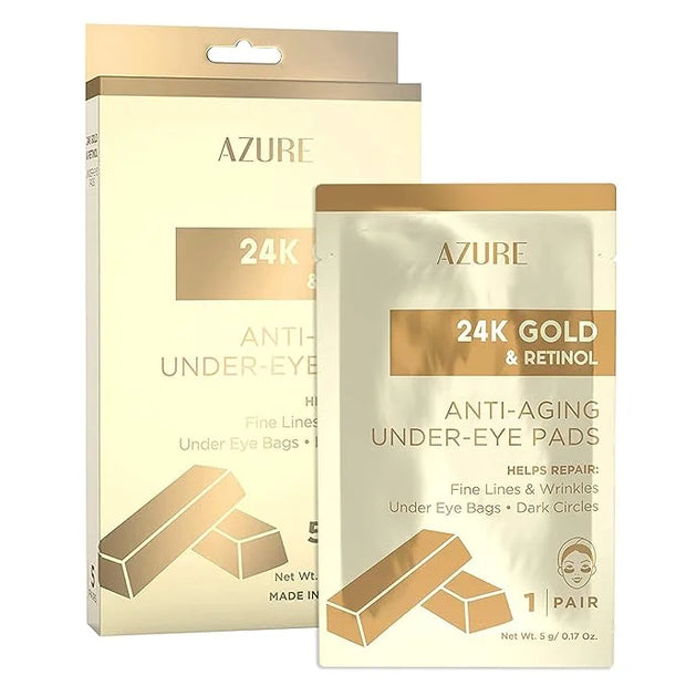 Azure Cosmetics 24K Gold & Retinol Anti Aging Under Eye Patches - Nourishing, Smoothing Hydrating Eye Mask - Reduces Fine ...