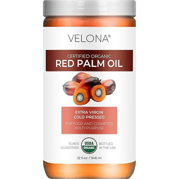 velona USDA Certified Organic Red Palm Oil 32 Fl Oz | Food and Cosmetic Grade | in jar | Extra Virgin, Cold Pressed | Skin...