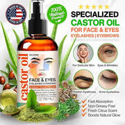 Organic Castor Oil For Face Moisturizer, Eyes, Eyelashes, Eyebrows, Wrinkles with Jojoba, Rosehip, Grapeseed, Squalane, Pa...