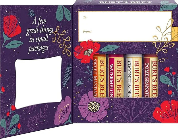 Burt’s Bees Holiday Gift, 4 Lip Balm Stocking Stuffer Products, Beeswax Fruit Set - Pomegranate, Sweet Mandarin, Coconut a...