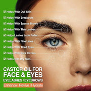 Organic Castor Oil For Face Moisturizer, Eyes, Eyelashes, Eyebrows, Wrinkles with Jojoba, Rosehip, Grapeseed, Squalane, Pa...