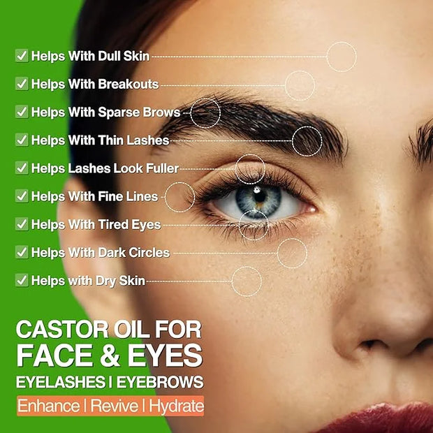 Organic Castor Oil For Face Moisturizer, Eyes, Eyelashes, Eyebrows, Wrinkles with Jojoba, Rosehip, Grapeseed, Squalane, Pa...