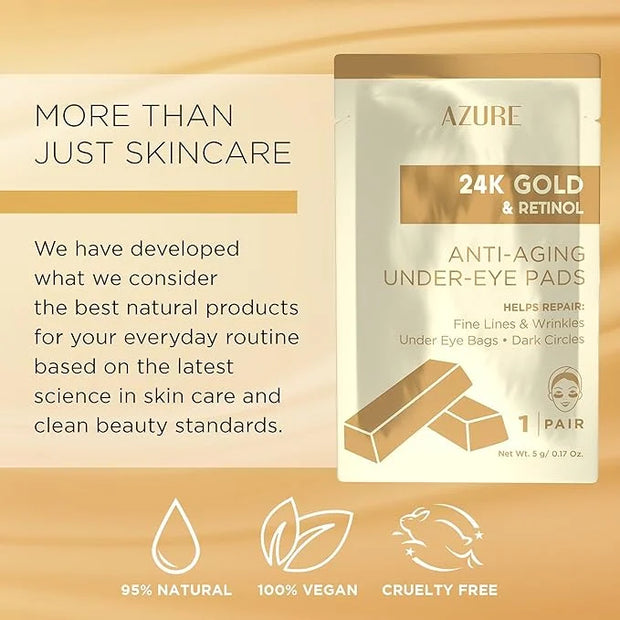 AZURE 24K Gold & Retinol Anti Aging Under Eye Patches - Firming, Restoring & Deeply Hydrating Eye Mask - Reduces Fine Line...