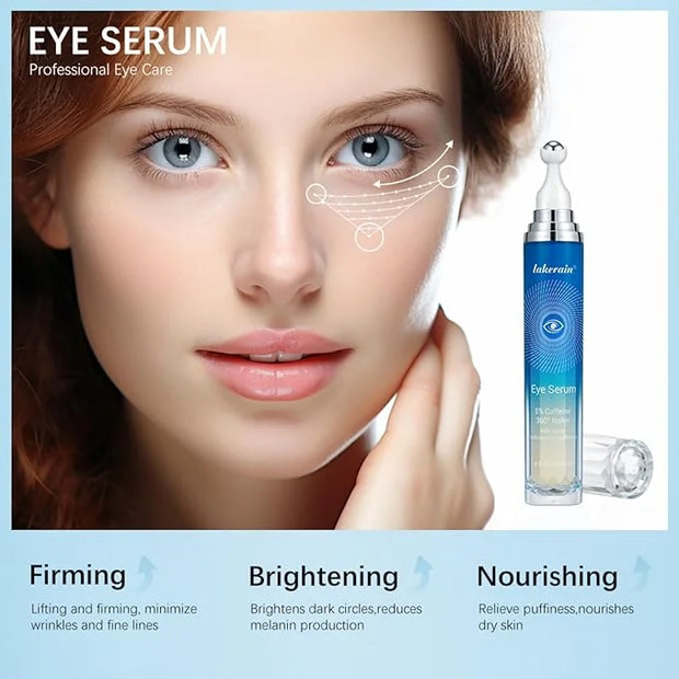 5% Caffeine Eye Serum,Moisturizing Eye Cream with 360° Massage Roller Ball,Anti-Aging Moisturizing Eye Serum for Dark Circ...