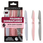JAPONESQUE Foldable Dermaplaner Facial Razors - 3 Piece Set, Eyebrow And Facial Hair Razor Kit - One Blade Fixed Dermaplan...